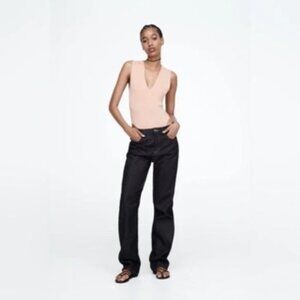 Zara Women V Neck Sleeveless Pink Bodysuit